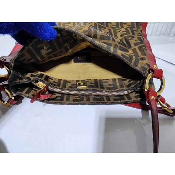 Authentic FENDI Zucca Print Canvas Medium Tote Bag Brown/Burgundy - Picture 10 of 16